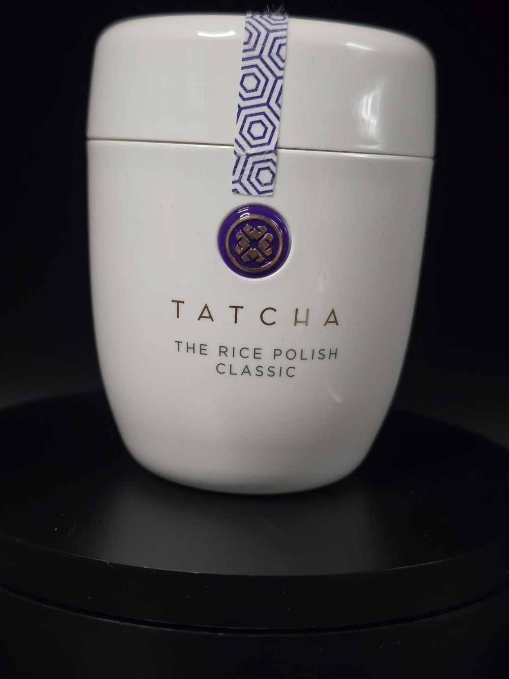 Tatcha White Jar with Purple & Gold Accent Rice Polish Exfoliant